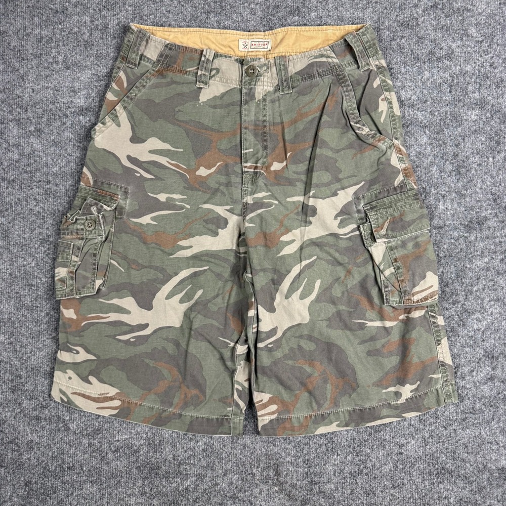 Arizona Cargo Shorts Boys Size 16 Husky Green Camouflage Multi Pocket Utility